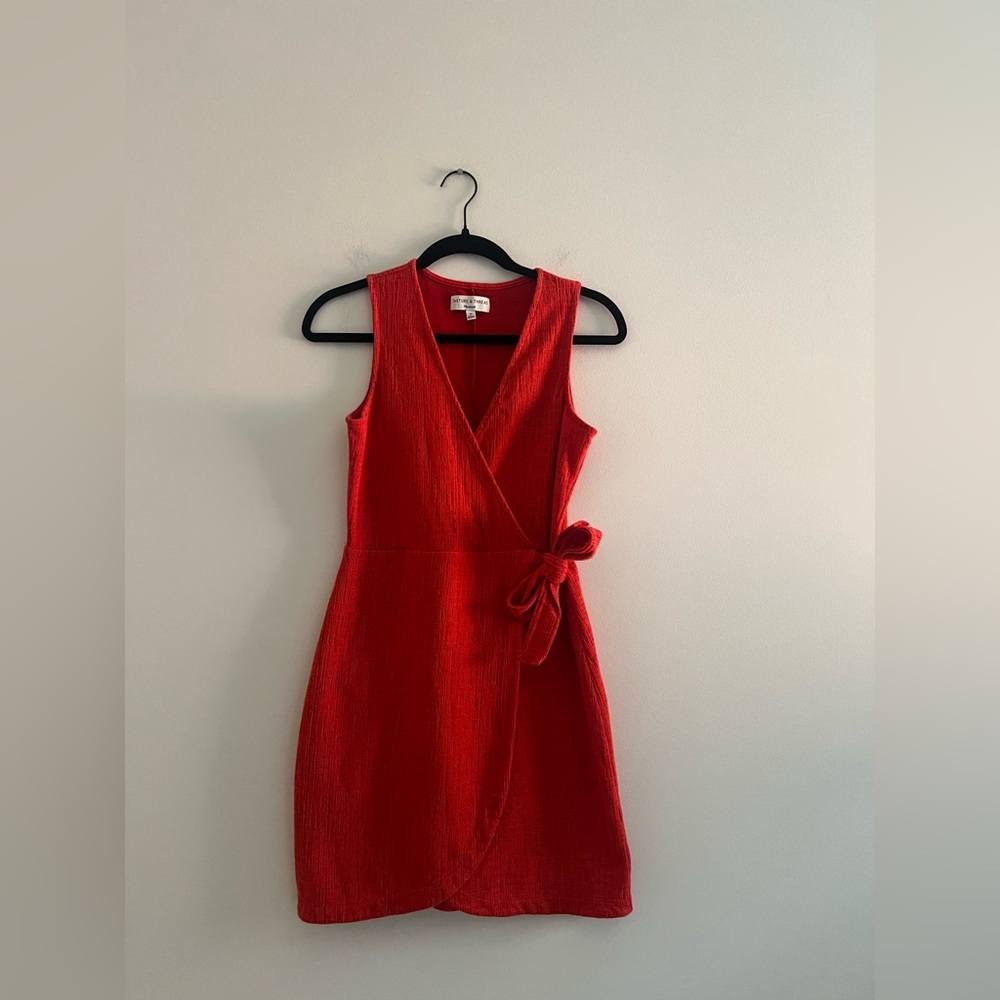 Madewell Crosshatch Side-Tie Mini Dress Red Sleeveless Wrap Style, Size XS - Picture 2 of 7